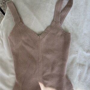Abercrombie & Fitch Ribbed V-Neck Tank Bodysuit - Taupe Pink